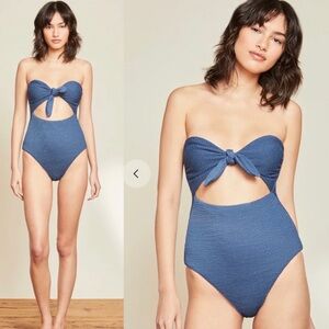 Veronica Beard Bethany Navy Ocean Blue Textured Cut Out One-Piece Medium